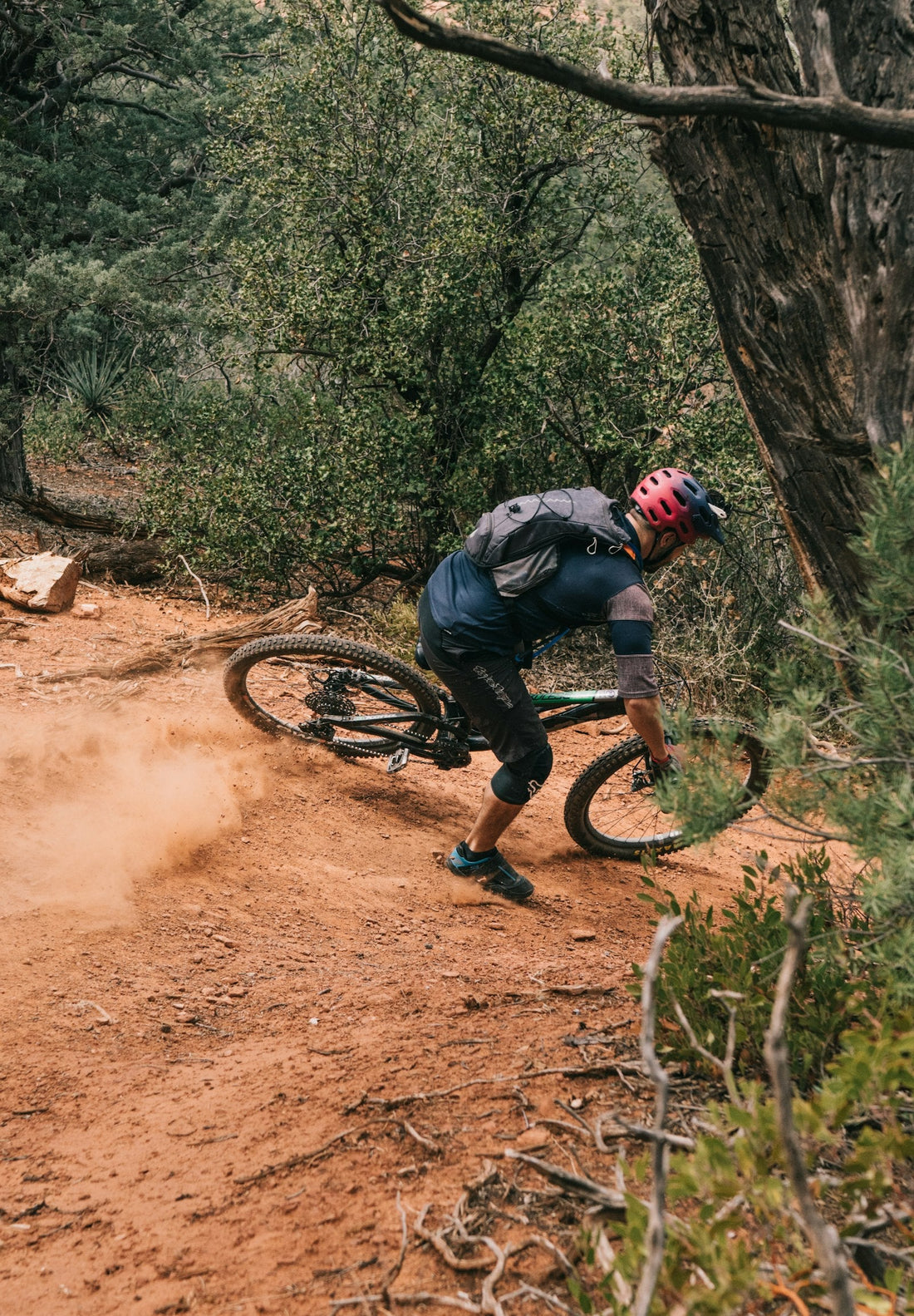 Mountain biker riding down a trail
