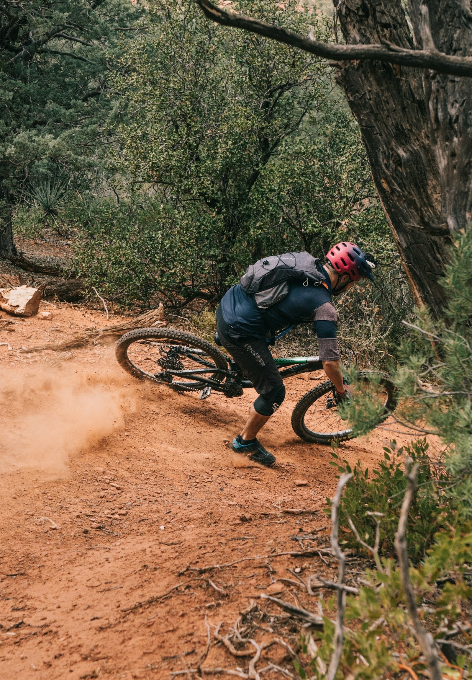 Mountain biker riding down a trail