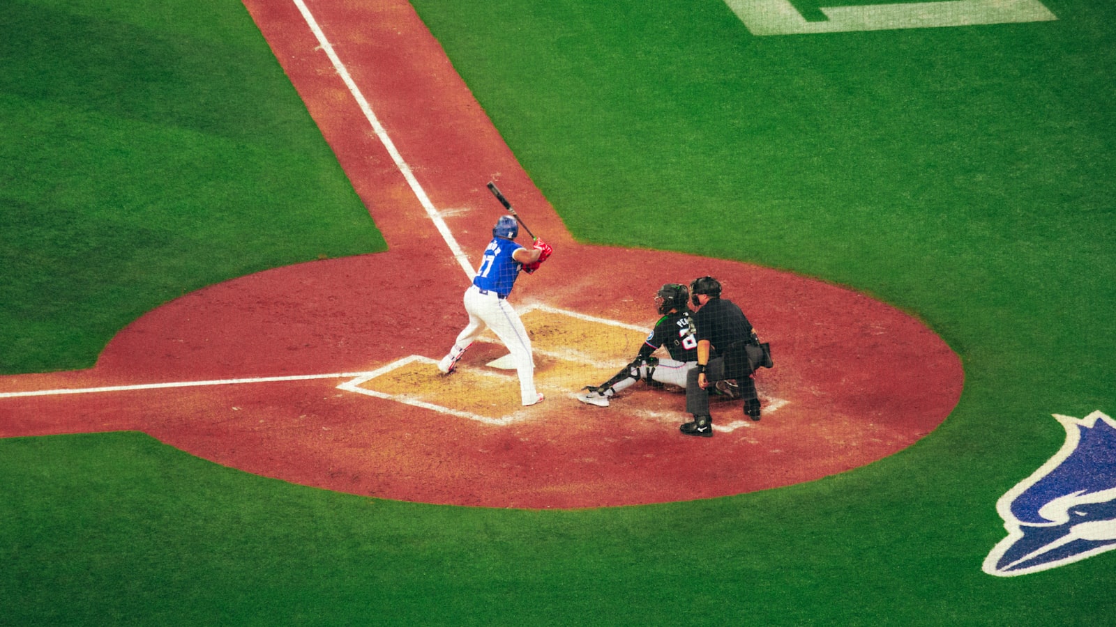 Baseball player at bat on a field