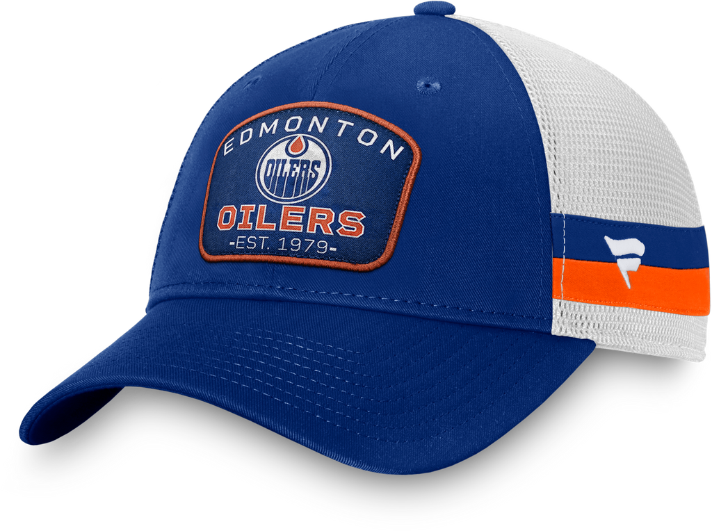 Edmonton Oilers Fundamental Striped Trucker Adjustable Hat