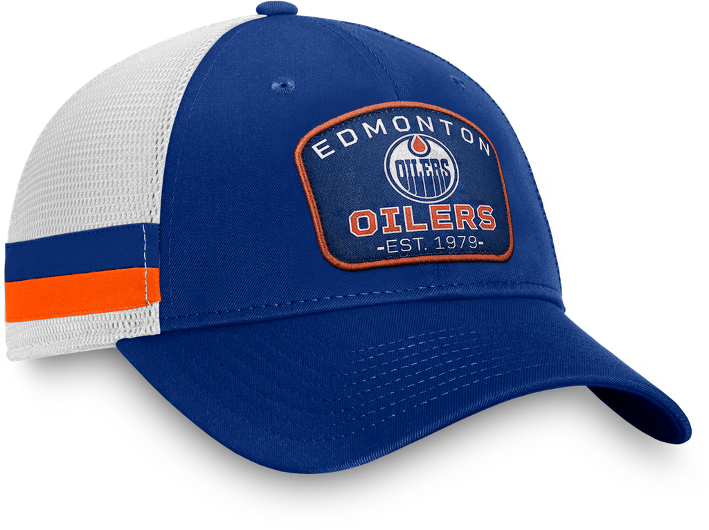 Edmonton Oilers Fundamental Striped Trucker Adjustable Hat