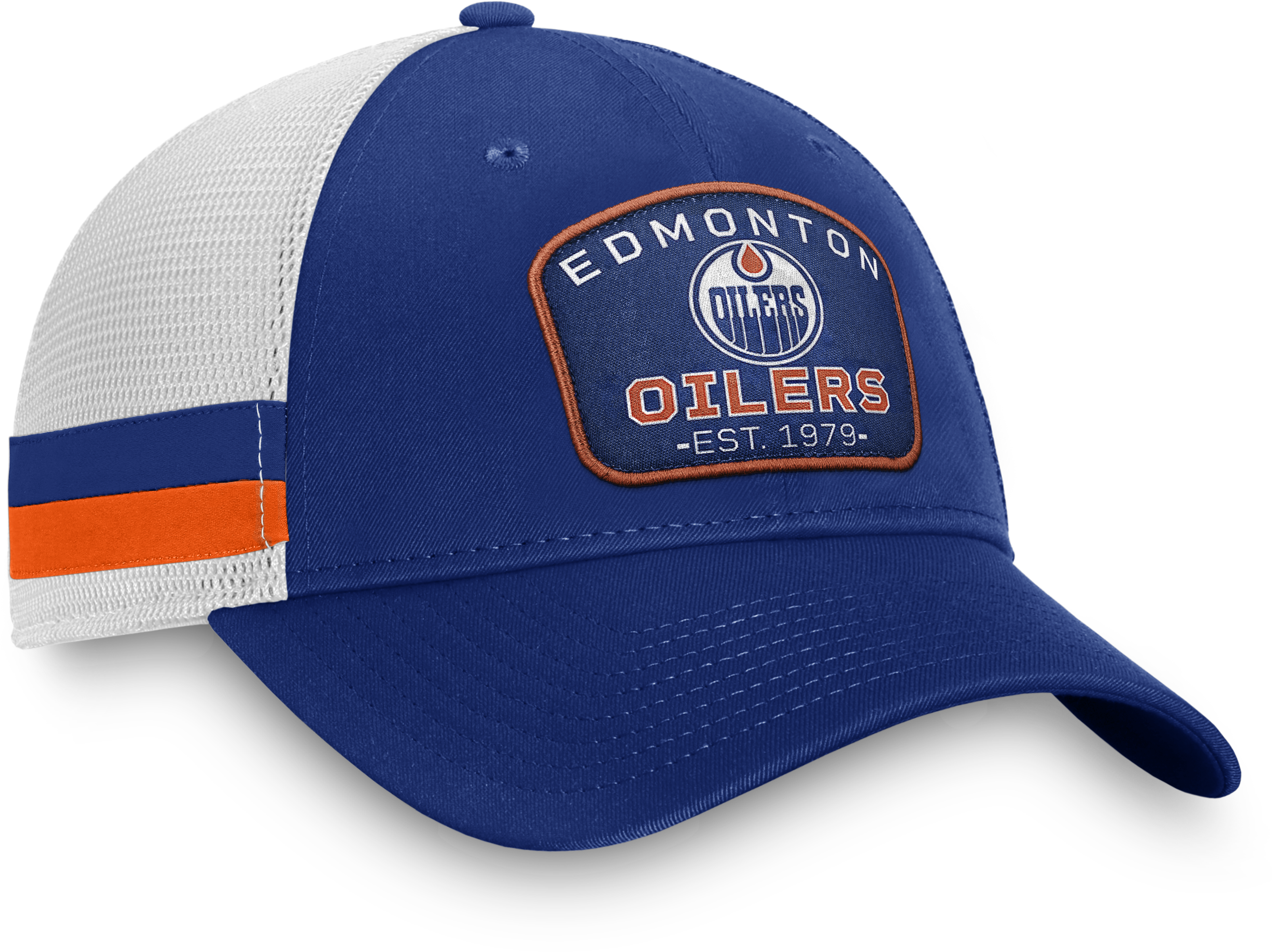 Edmonton Oilers Fundamental Striped Trucker Adjustable Hat