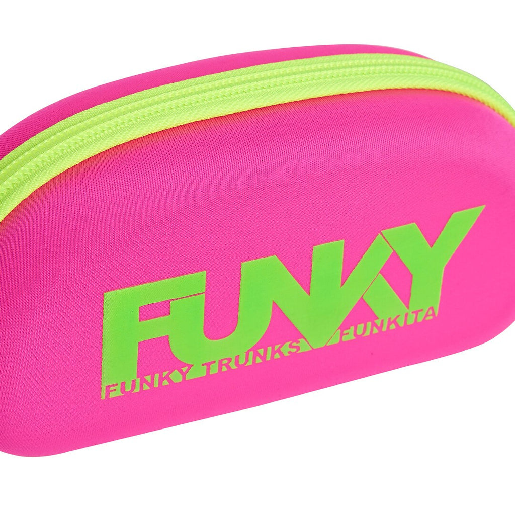 Funky Trunks Case Closed Goggle Case - PINK/GREEN, top view