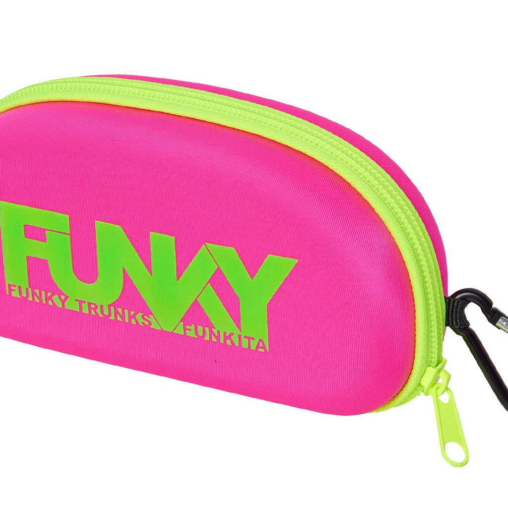 Funky Trunks Case Closed Goggle Case - PINK/GREEN, zip detail