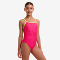 Funkita Girls' Pink Proton Strapped In One Piece - PINK/WHITE, front