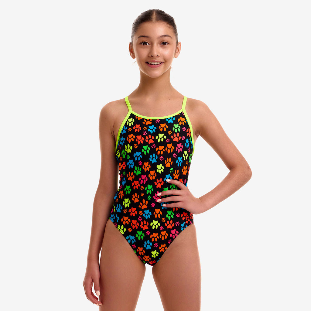 Funkita Girls' Pawsome Diamond Back One Piece - BLACK/MULTI, front