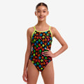 Funkita Girls' Pawsome Diamond Back One Piece - BLACK/MULTI, front