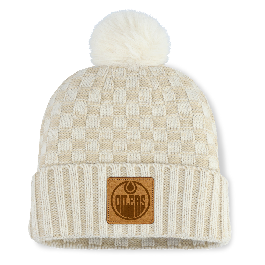 Fanatics Women's Edmonton Oilers Natural Heritage Blaze Cuffed Knit Hat with Pom