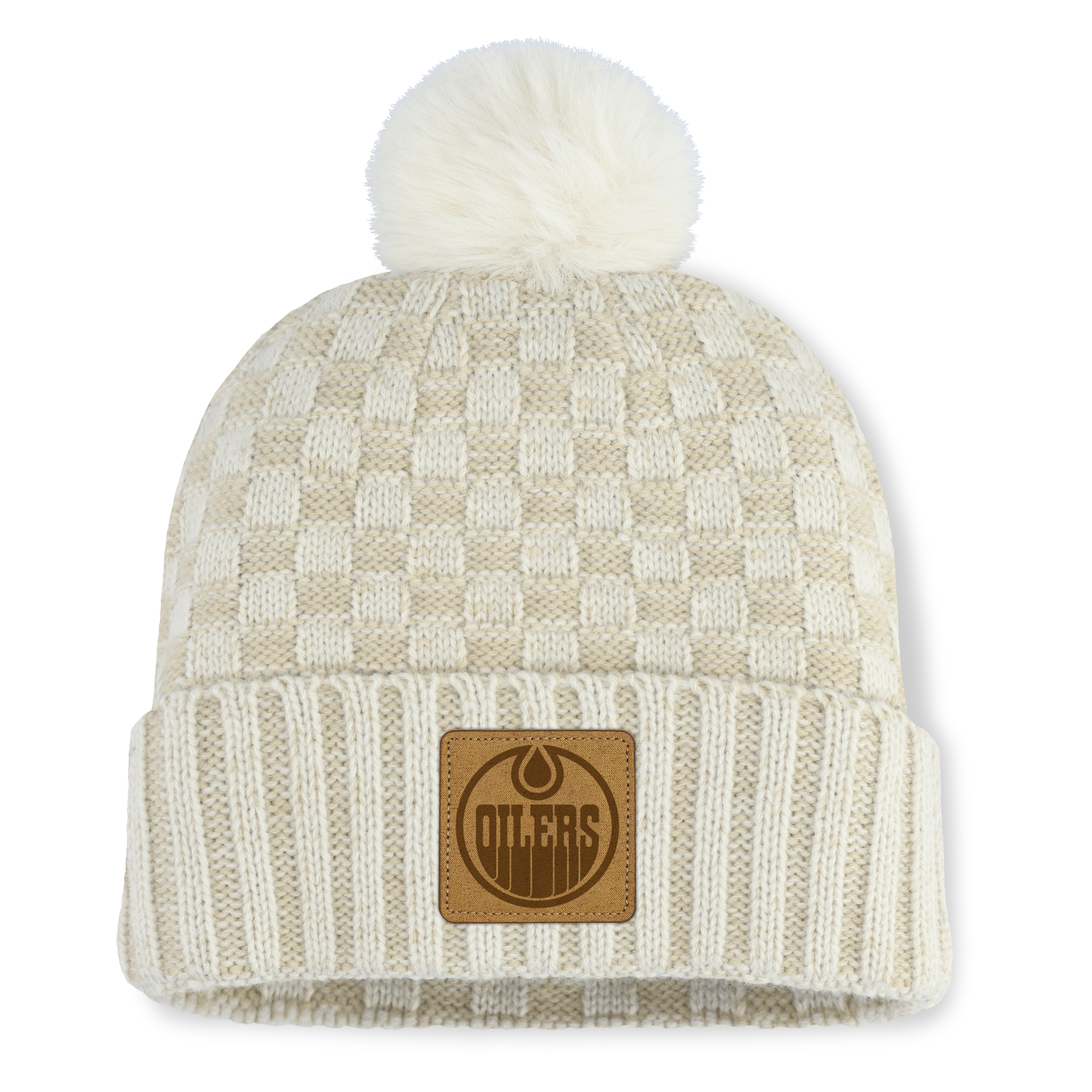 Fanatics Women's Edmonton Oilers Natural Heritage Blaze Cuffed Knit Hat with Pom
