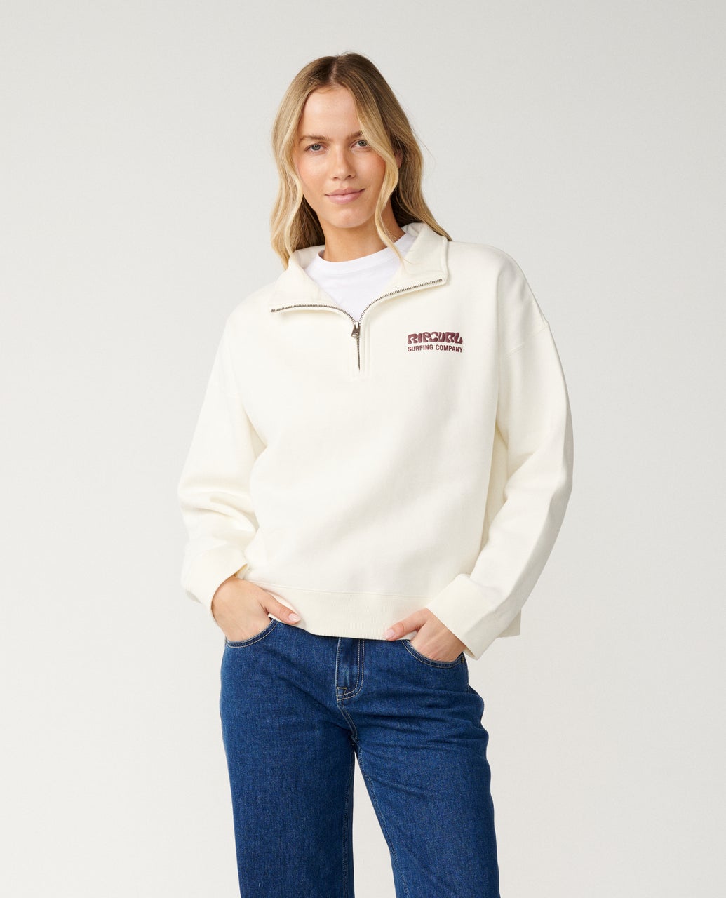 Rip Curl Women's Surf Puff 1/4 Zip - BONE