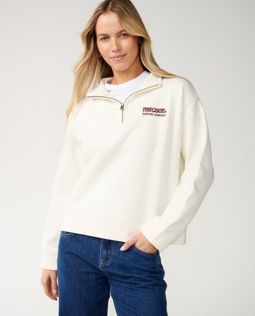 Rip Curl Women's Surf Puff 1/4 Zip - BONE