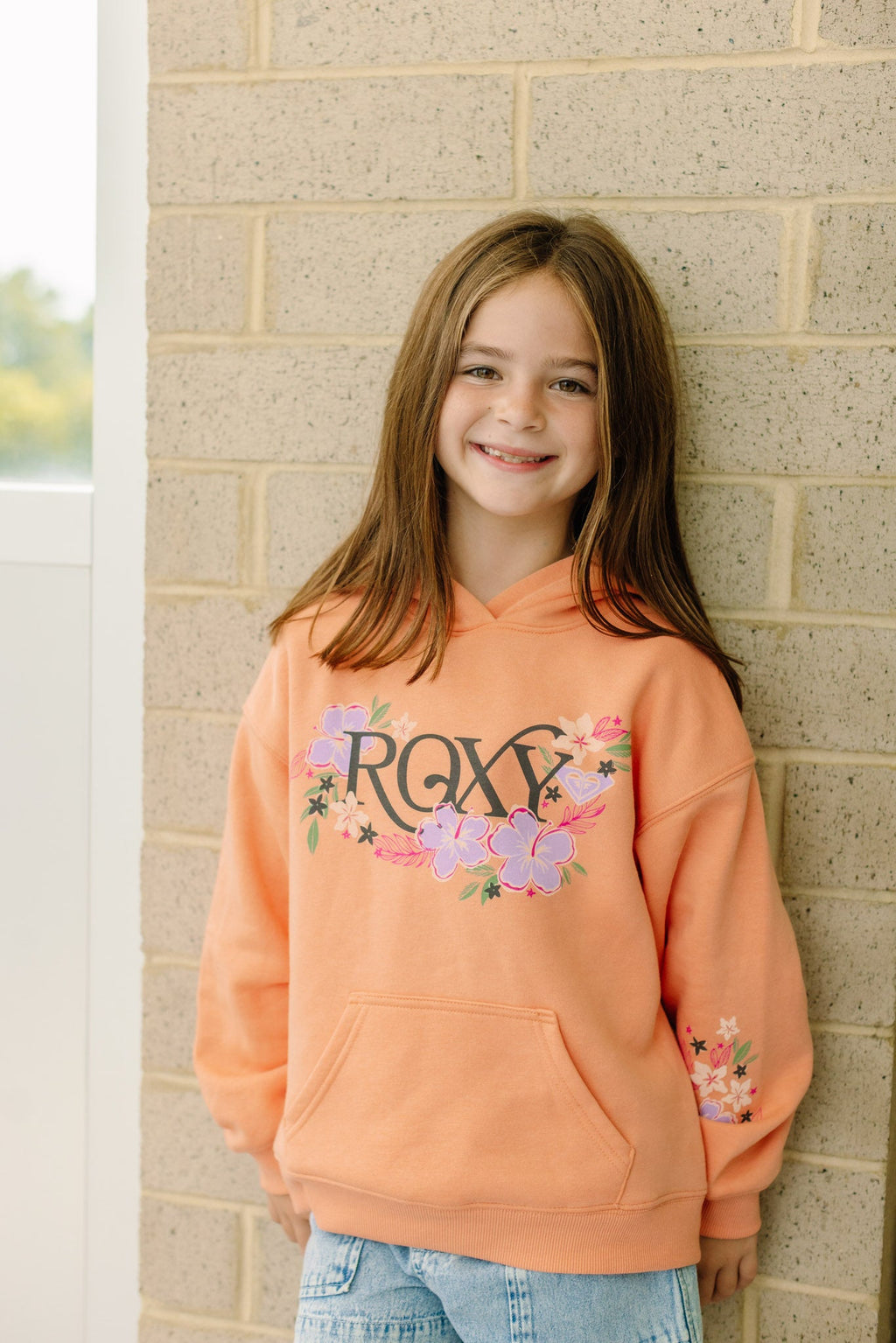 Roxy Girls' Coastal Flower Hoodie - Canyon - front