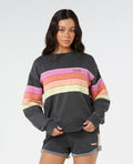 Rip Curl Women's Surf Revival Relaxed Crewneck in Washed Black, front