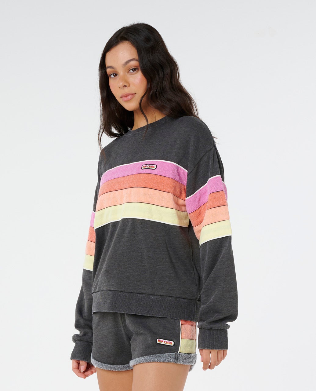 Rip Curl Women's Surf Revival Relaxed Crewneck in Washed Black, back