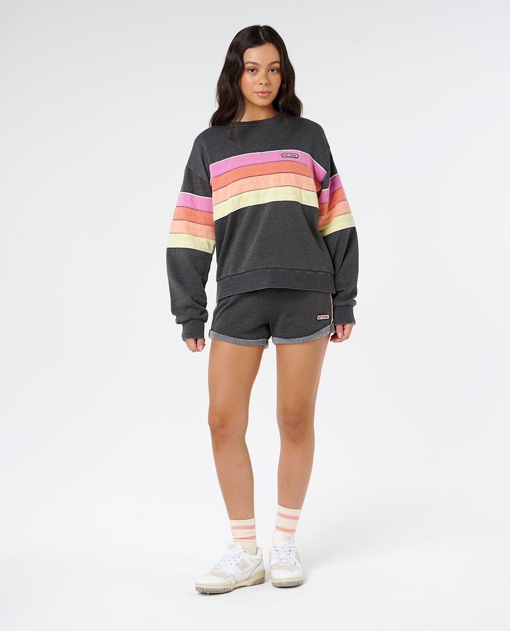 Rip Curl Women's Surf Revival Relaxed Crewneck in Washed Black, detail
