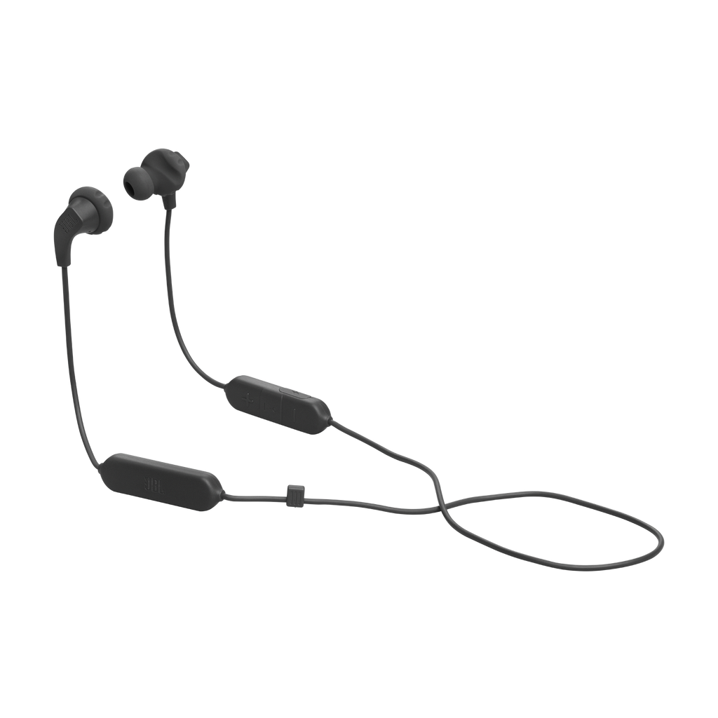 JBL Endurance Run 2 Wireless earbuds in black, full product hero view