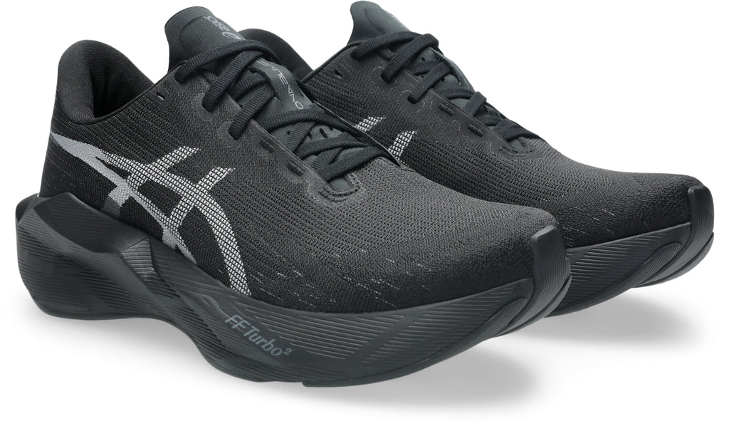 Asics Men's Novablast 6 Running Shoes - Wide - Black/Black, front three-quarter view