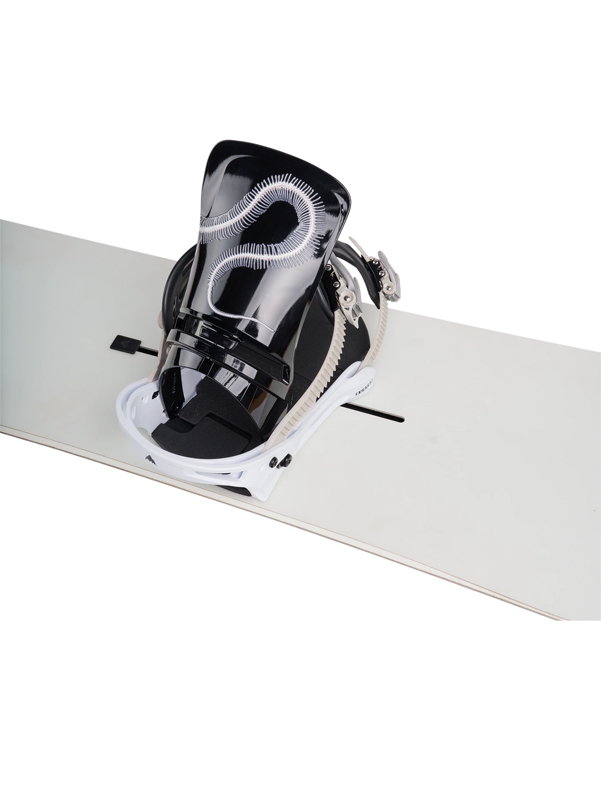 Burton Men's Cartel Re:Flex Snowboard Bindings - Skeleton Snake - mounted on board