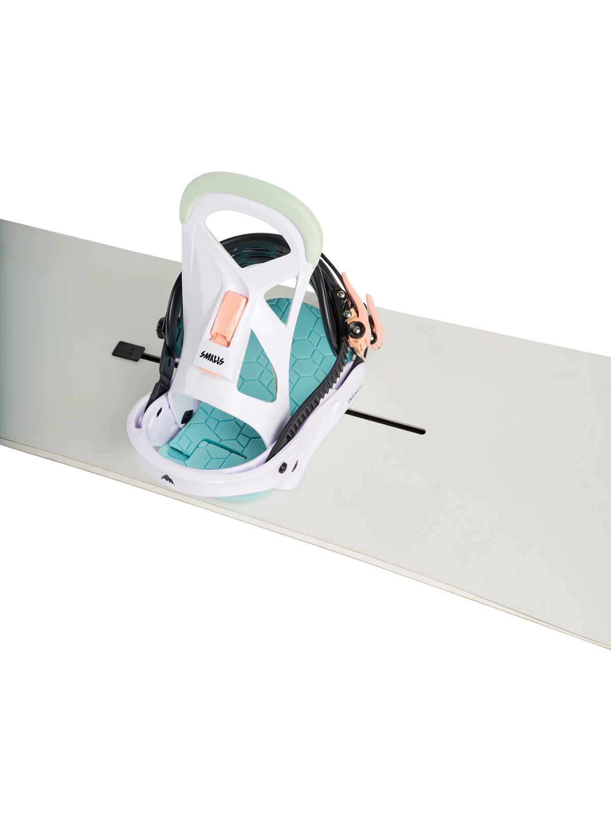 Burton Junior Smalls Re:Flex Snowboard Bindings - White/Multi - mounted on board