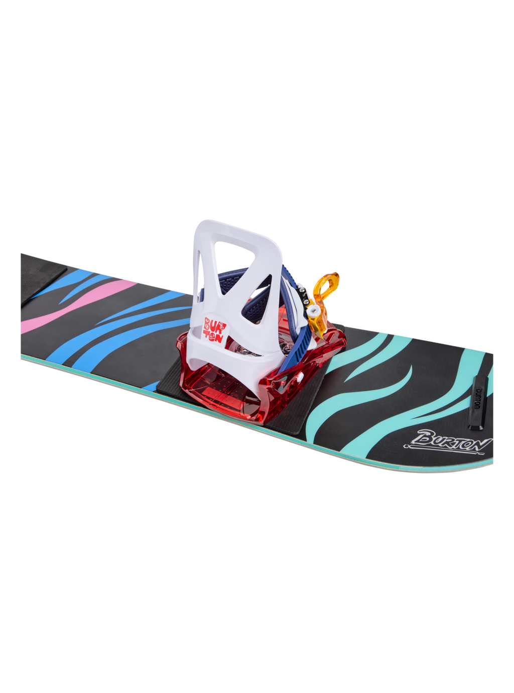 Burton Kids' Grom Disc Snowboard Bindings - Red/Multi - mounted on board