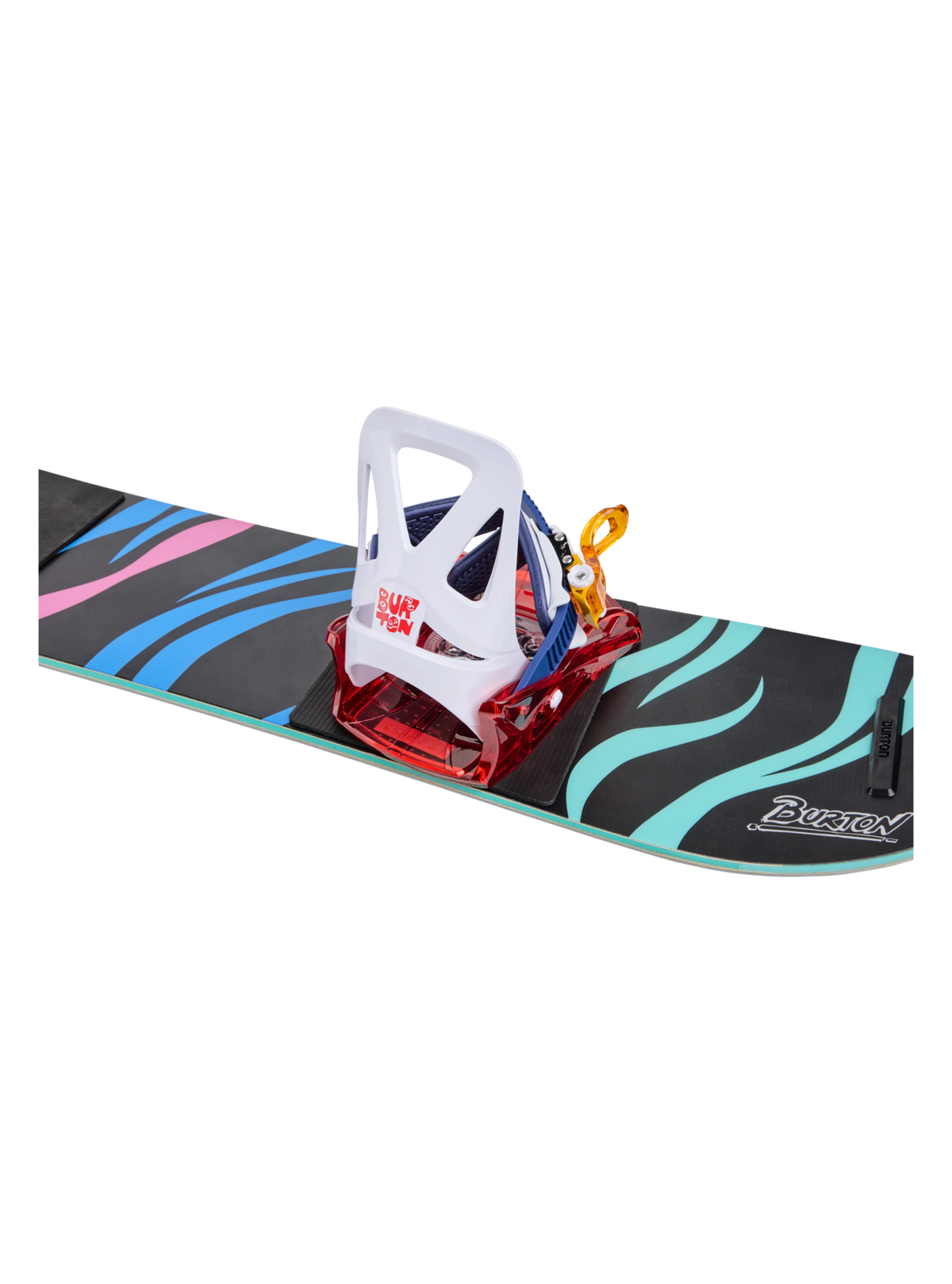 Burton Kids' Grom Disc Snowboard Bindings - Red/Multi - mounted on board