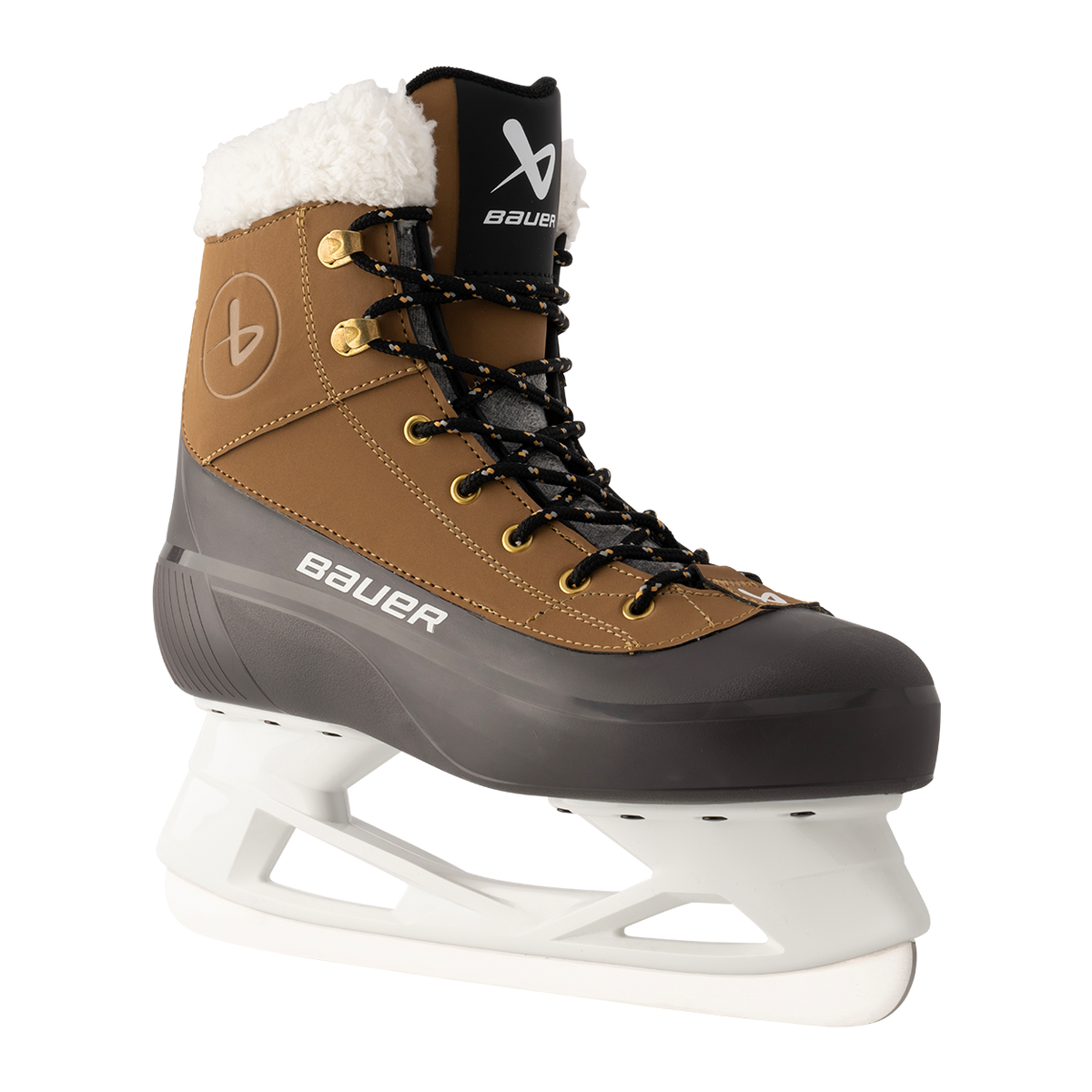 Bauer Senior Whistler 2.0 Recreational Ice Skates - Grey/Tan, front three-quarter view