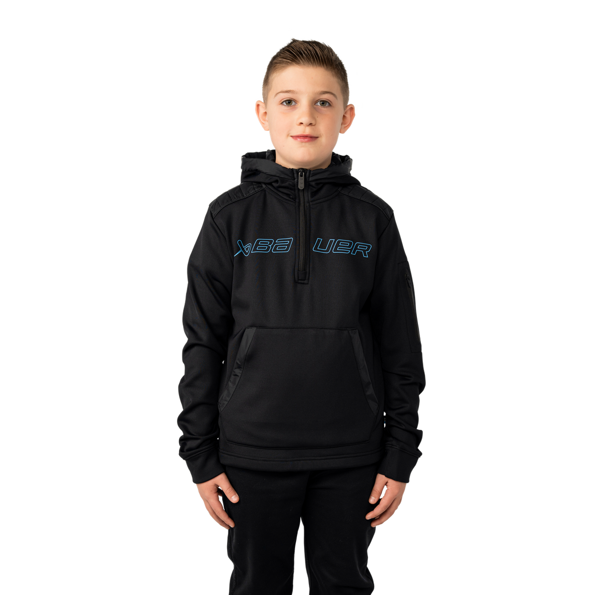Bauer Youth Outdoor Rink Puffer 1/2 Zip - BLACK, front