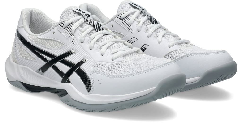 Asics Men's Gel-Rocket 12 Court Shoes - White/Black, front three-quarter view