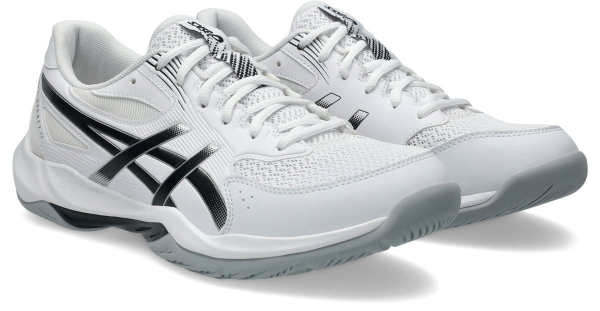 Asics Men's Gel-Rocket 12 Court Shoes - White/Black, front three-quarter view