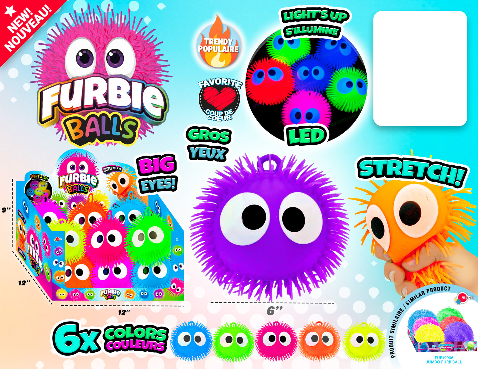 Group Ricochet Jiggly's Furb Balls With Led