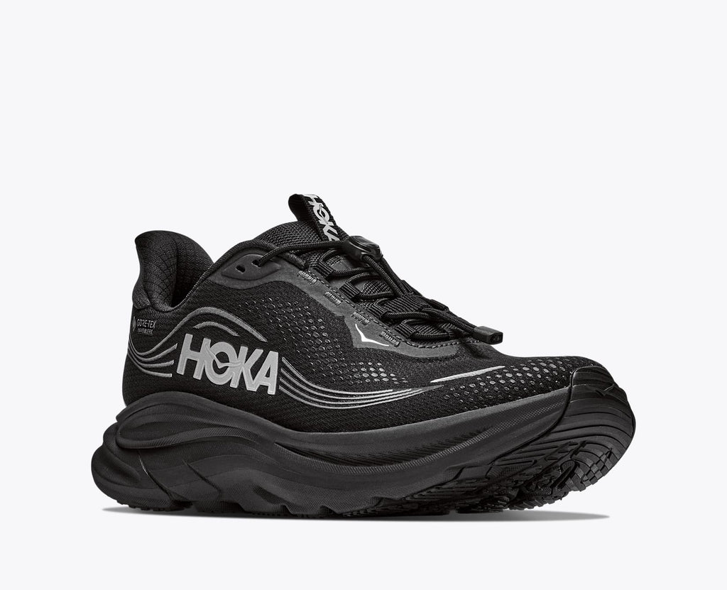 Hoka Men's Clifton 11 GTX - Black/Black - three quarter