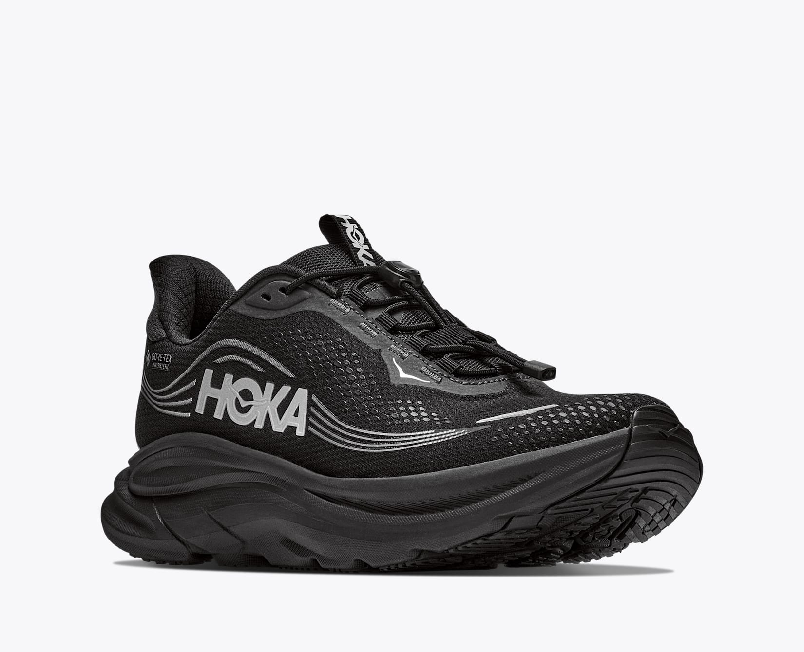 Hoka Men's Clifton 11 GTX - Black/Black - three quarter