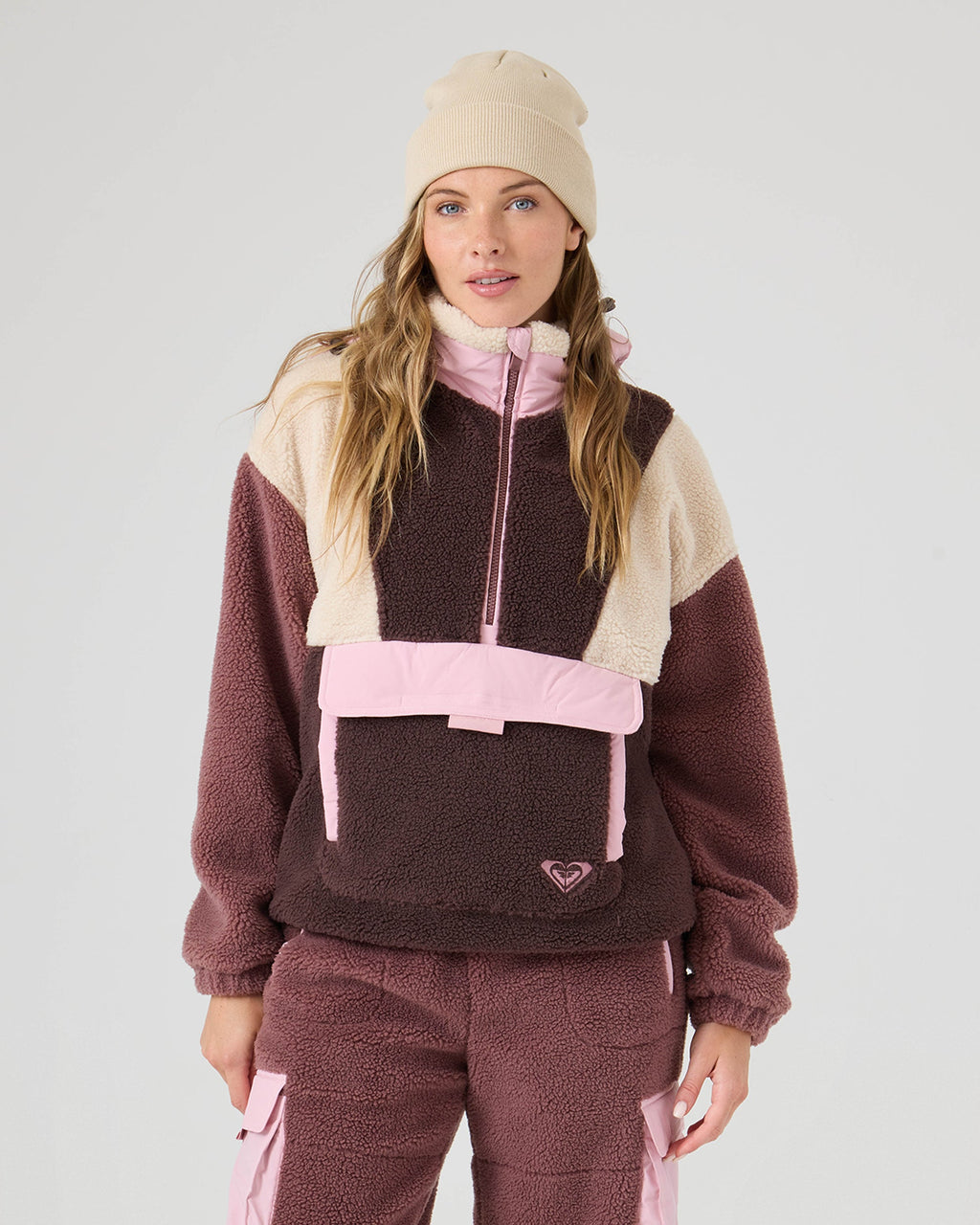 Roxy Women's Rita Half-Zip Sherpa Anorak - Fog, front view