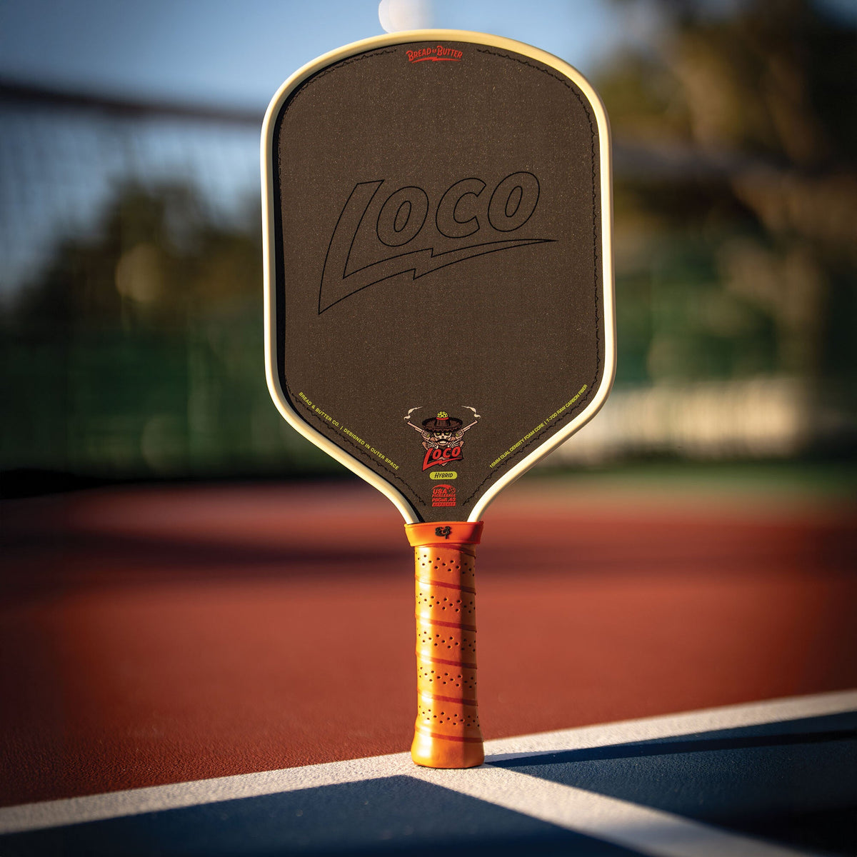 Bread & Butter Loco Hybrid Pickleball Paddle - Cream/Tan, on court