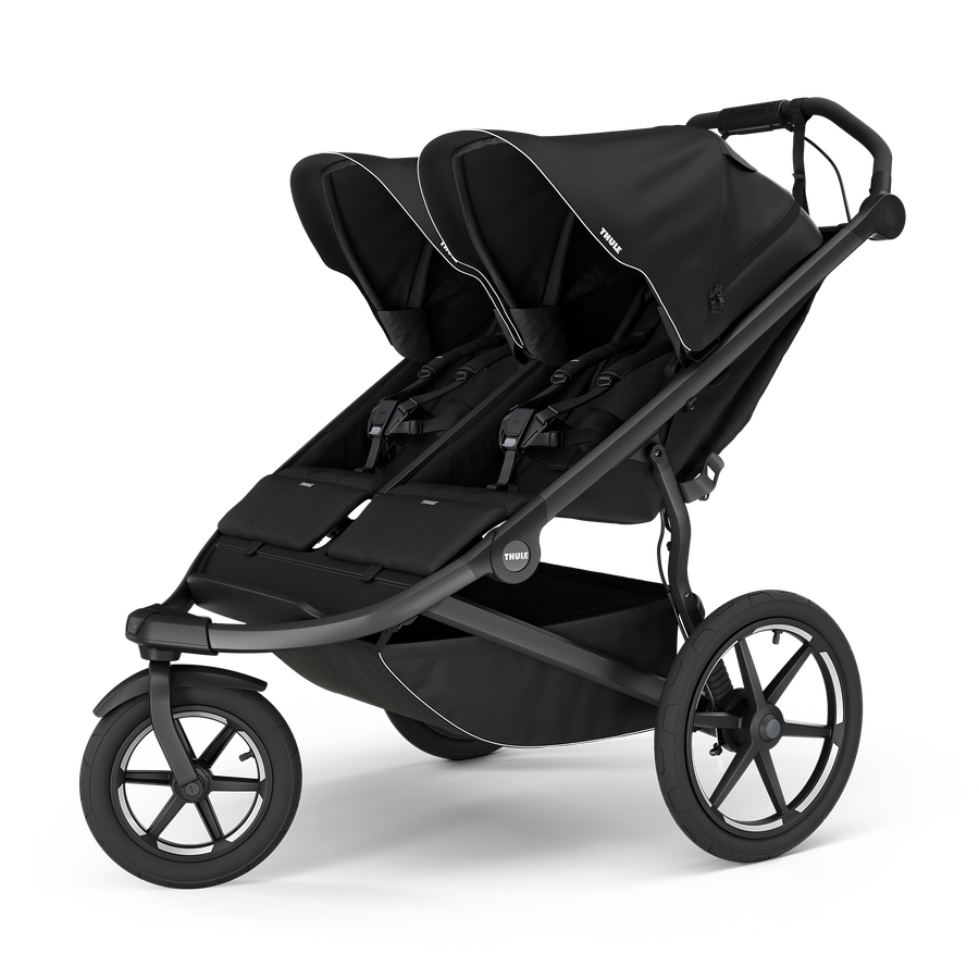 Thule Urban Glide 3 Double Jogging Stroller - Black, front three-quarter view