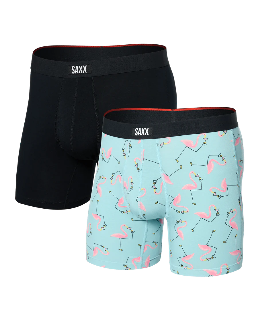 Saxx Vibe Xtra (2 Pack) Soft Comfort Boxer Brief - Drinko Flamingo/Black
