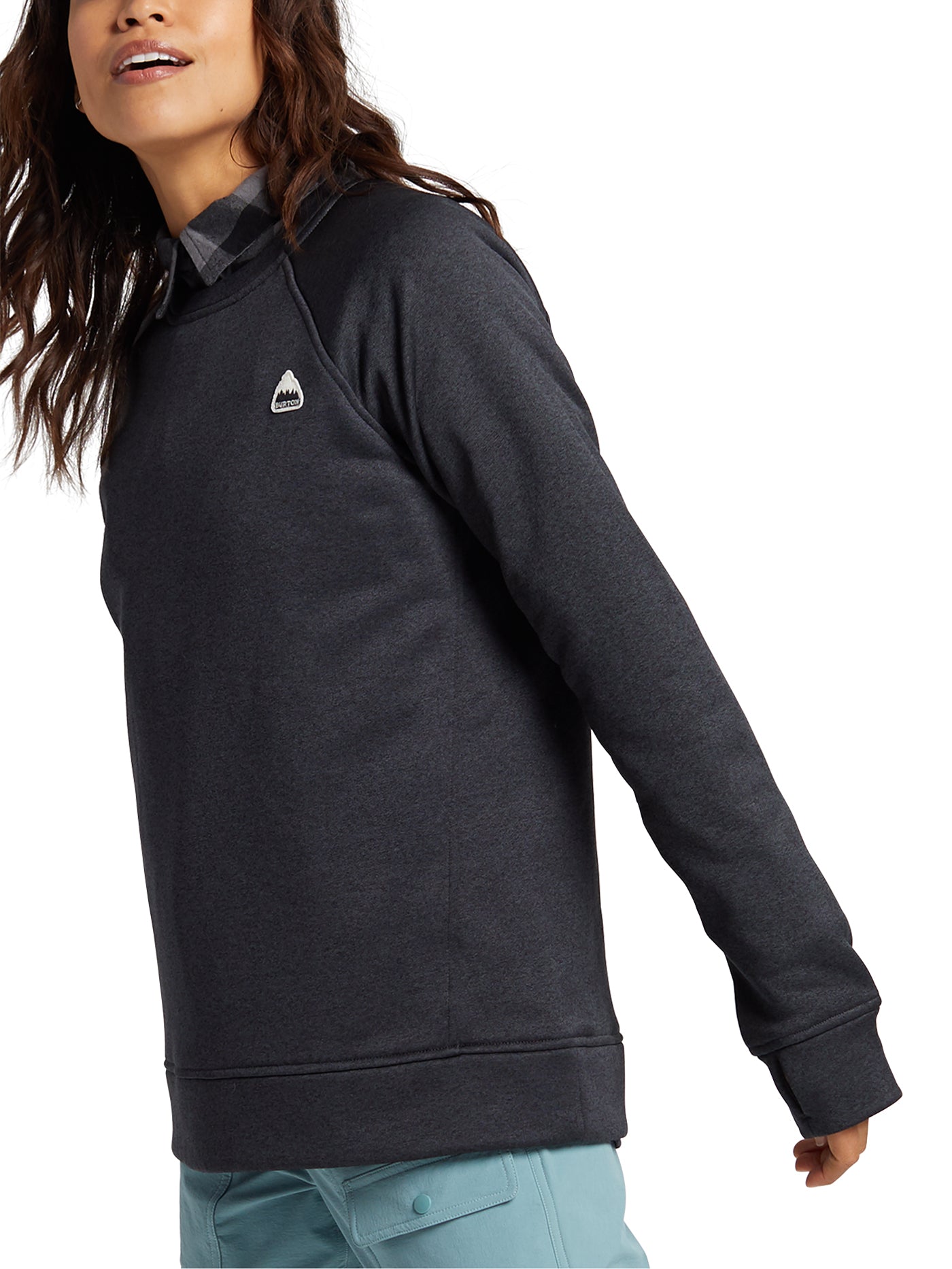 Burton Women's Oak Crewneck Sweatshirt True Black Heather - on model