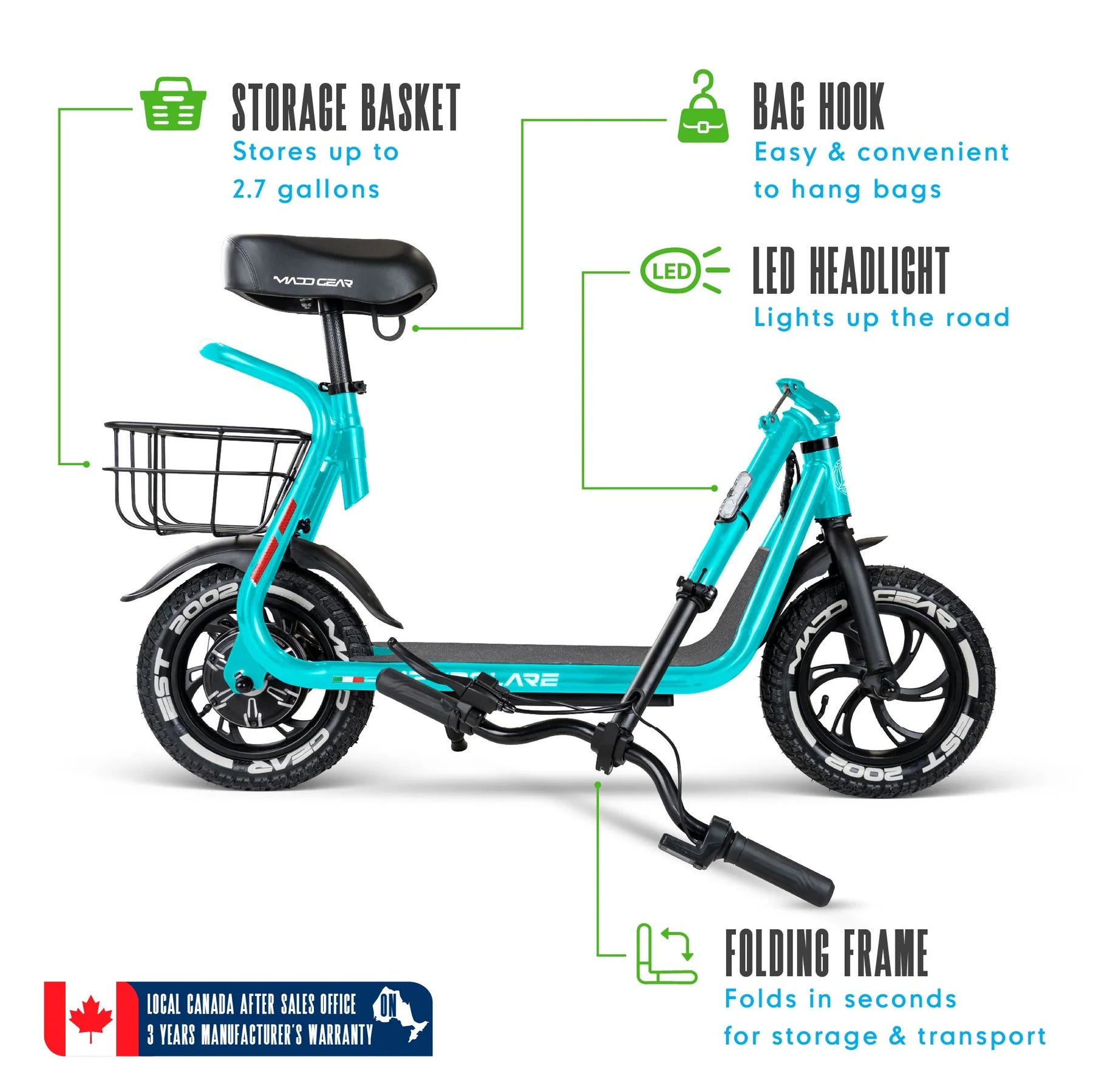 Madd Gear Electric Scooter with Seat & Basket