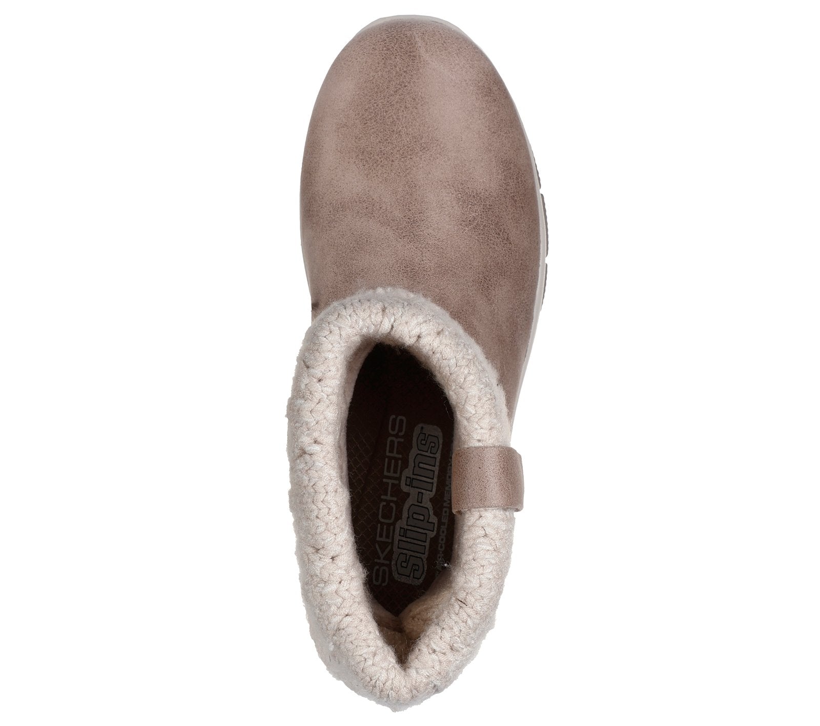 Skechers Slip-ins Relaxed Fit Easy Going Cozy Weather 2, Taupe, top view showing faux-fur lining