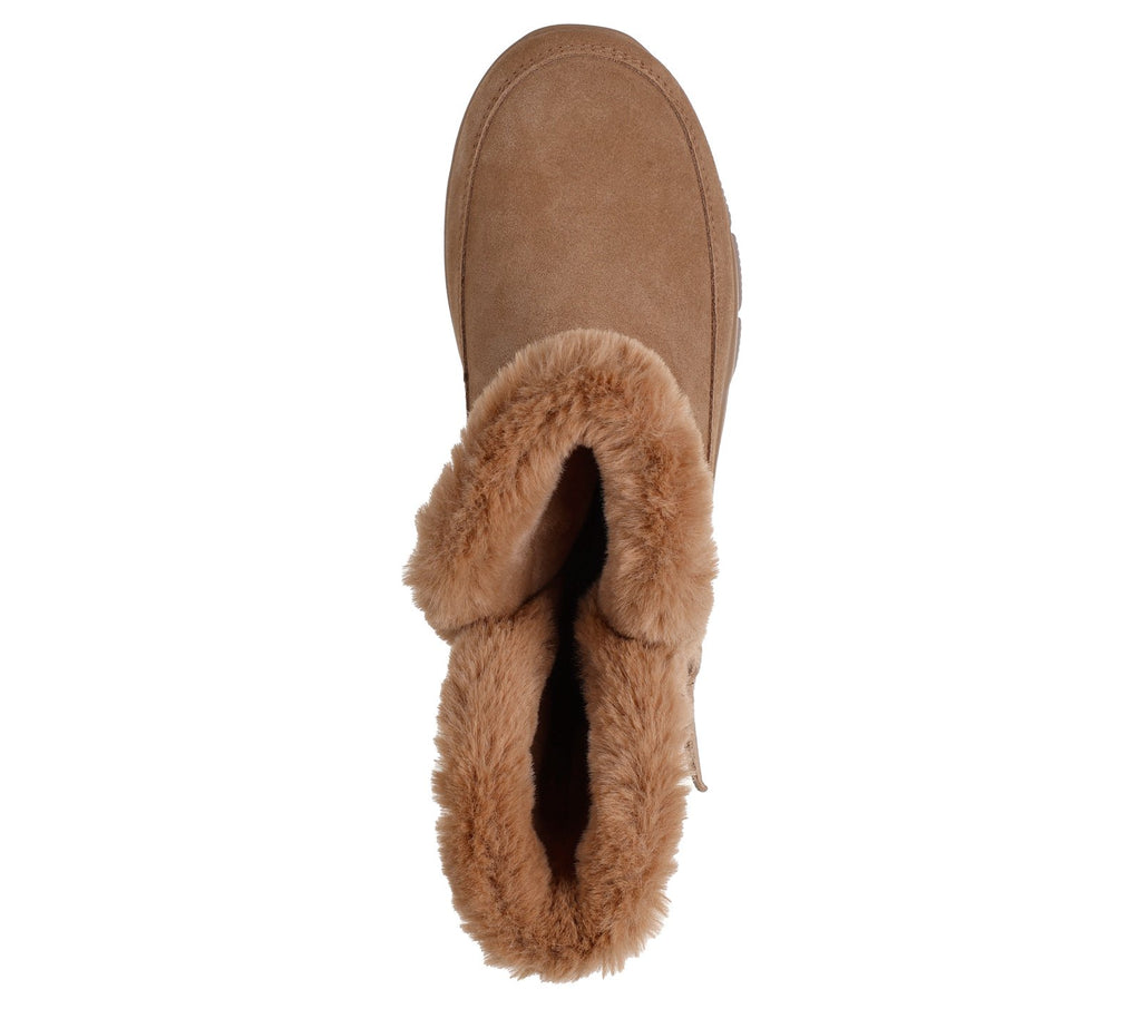 Skechers Slip-ins Relaxed Fit Easy Going Dreamers Luxe Vibes, Chestnut, top view showing faux-fur lining