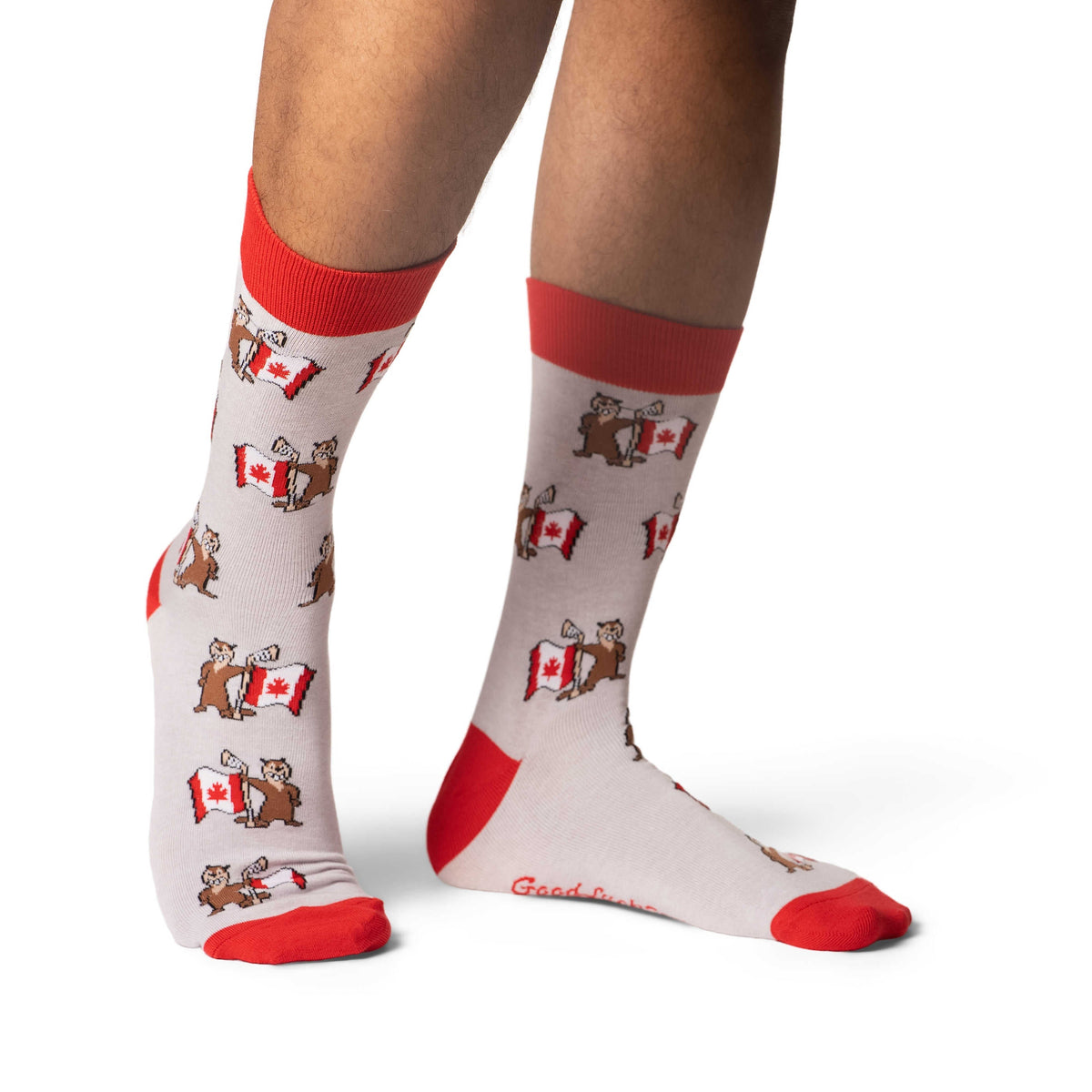 Good Luck Sock Men's Beaver Waving Canada Flag Socks