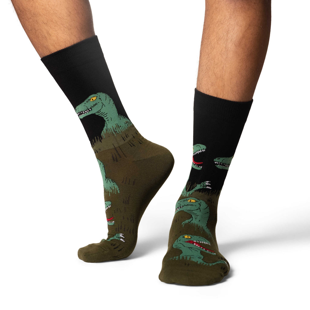 Good Luck Sock Velociraptors Hiding in the Bushes Socks - side view