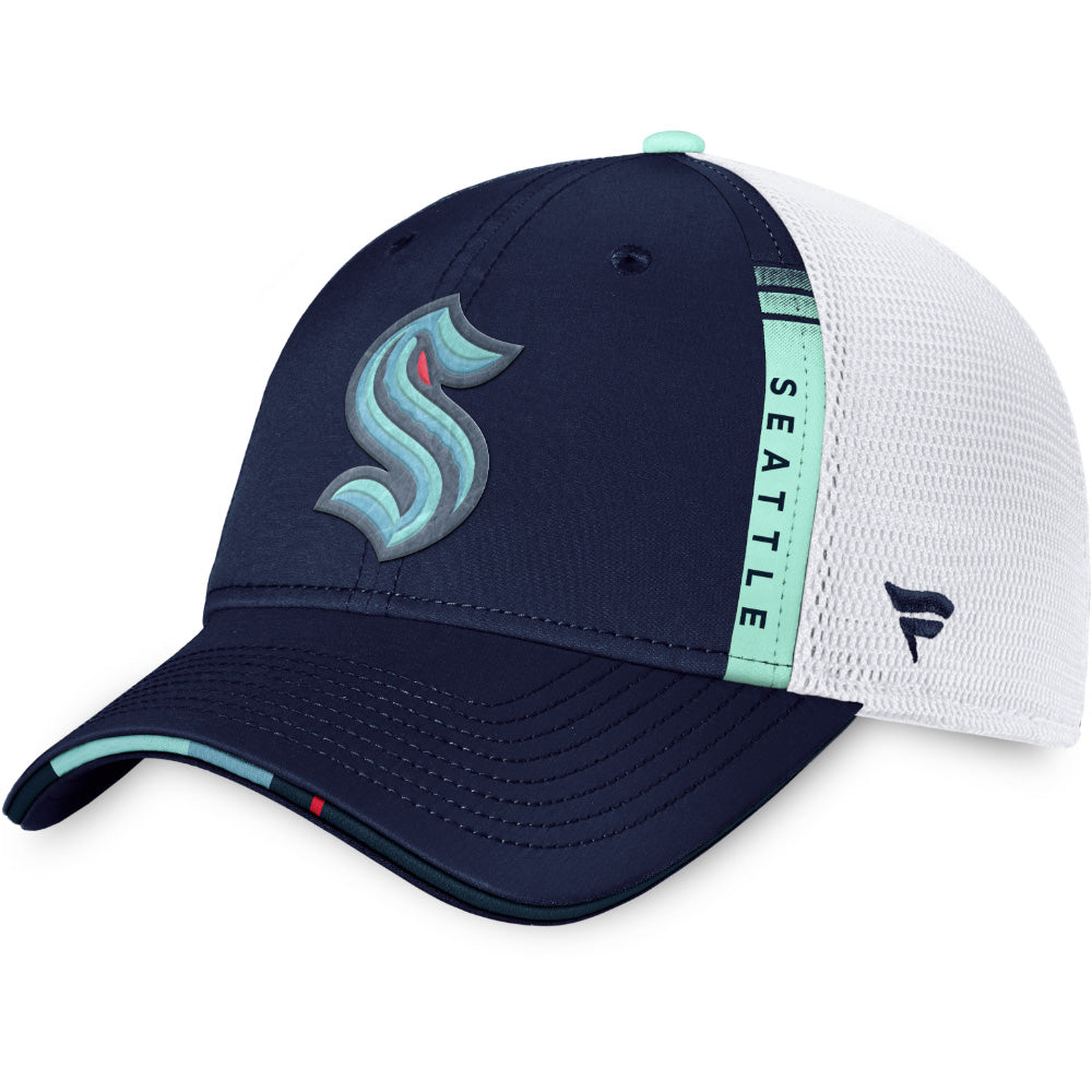 Fanatics Seattle Kraken 2022 NHL Draft Authentic Pro Structured Trucker Hat - three-quarter front