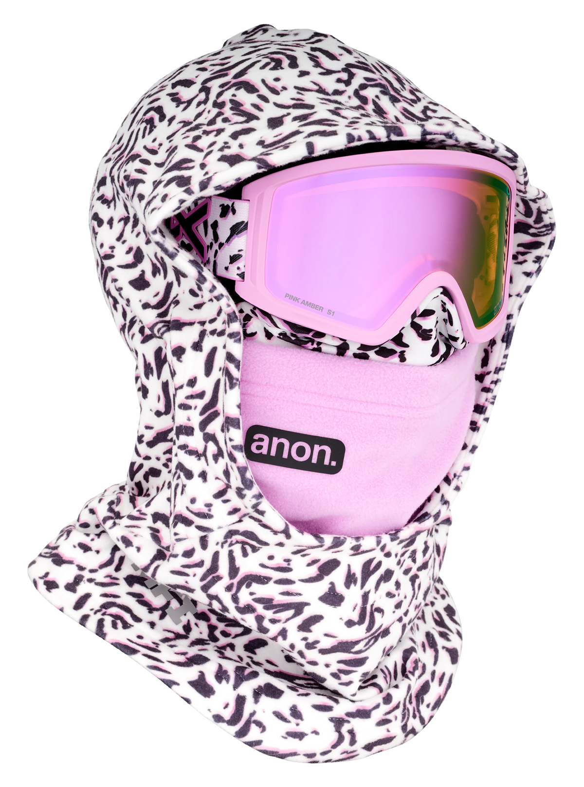 Anon Youth MFI Hooded Balaclava - Leopard Pink, front angled view