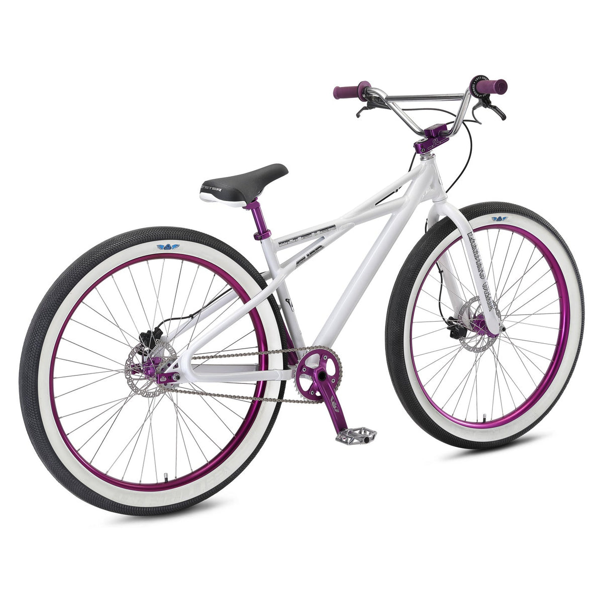 SE Monster Quad 29" BMX bike in Arctic White, front three-quarter with fork detail