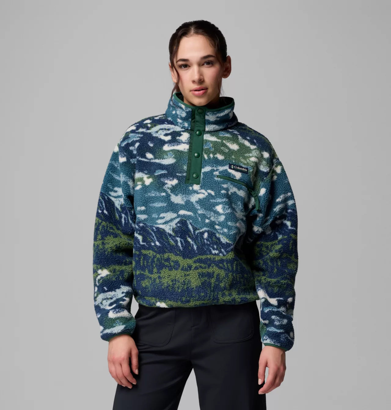 Columbia Women's Helvetia II Printed Cropped Half Snap Fleece Pullover