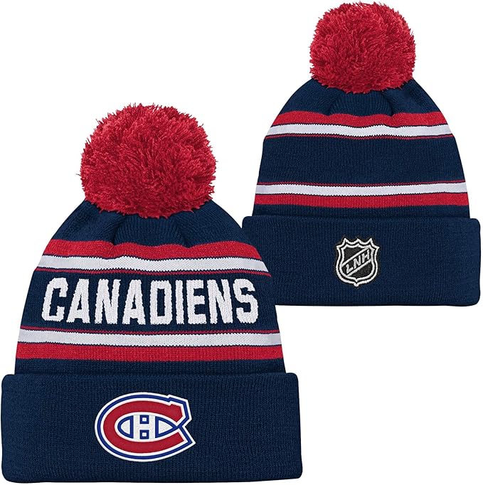 Kid's Montreal Canadiens NHL Jacquard Cuff Knit Pom Toque front and back