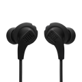 JBL Endurance Run 2 Wireless earbuds in black, front view of the earbuds