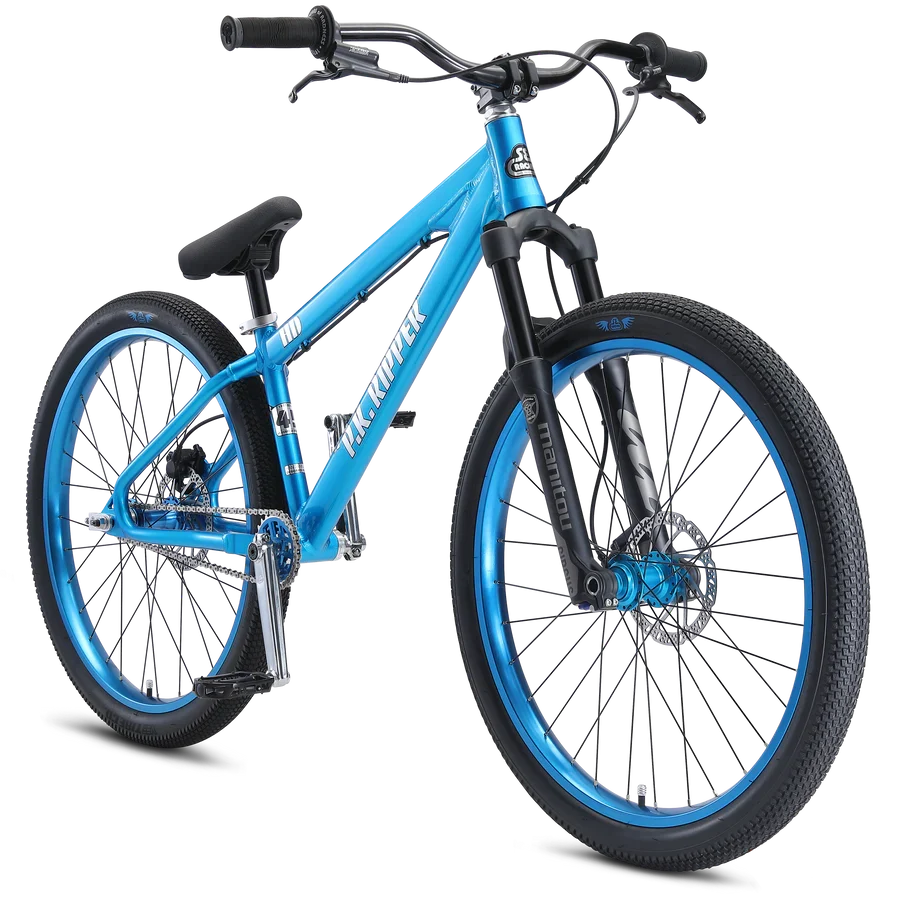 SE DJ Ripper HD 26" dirt jump bike in Shiny Blue, three-quarter front view