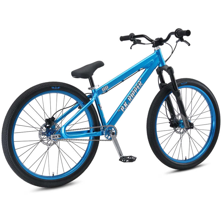 SE DJ Ripper HD 26" dirt jump bike in Shiny Blue, three-quarter rear view